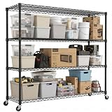 REIBII 75.62' H Storage Shelves 2480LBS Garage Shelving with Wheels Heavy Duty Metal Shelving for Storage Adjustable Pantry Shelf for Kitchen Garage Commercial, 75.62' H X 24.02' D X 55.52' W