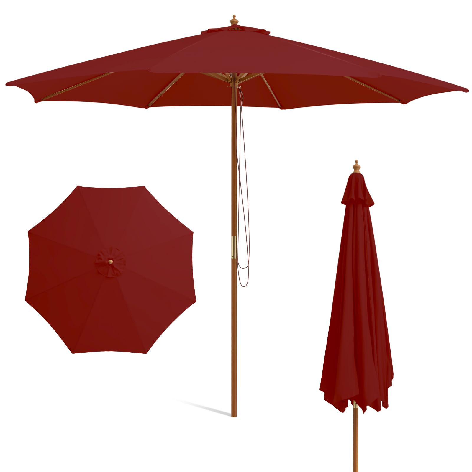 costway 10ft patio umbrella Costway 10FT Patio Offset Umbrella 32 Solar LED Light 360degrees Rotation  Aluminum Beige/Blue/Turquoise/Navy/Orange/Burgundy/Gray, Color: Red, Model: