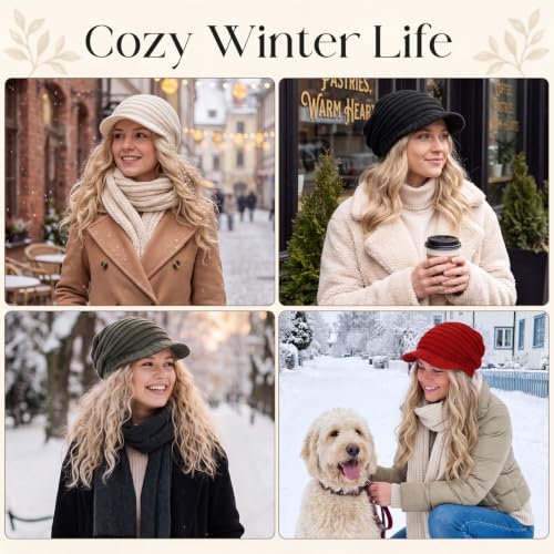 Satin Lined Slouchy Beanie with Brim for Women, Relaxed Fit Winter Knit Hat - Image 6