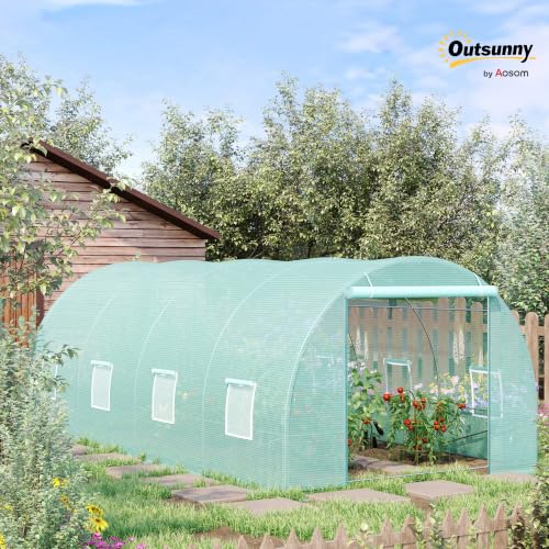Outsunny 20' x 10' x 7' Walk-in Tunnel Greenhouse Zippered Door Green - Image 2