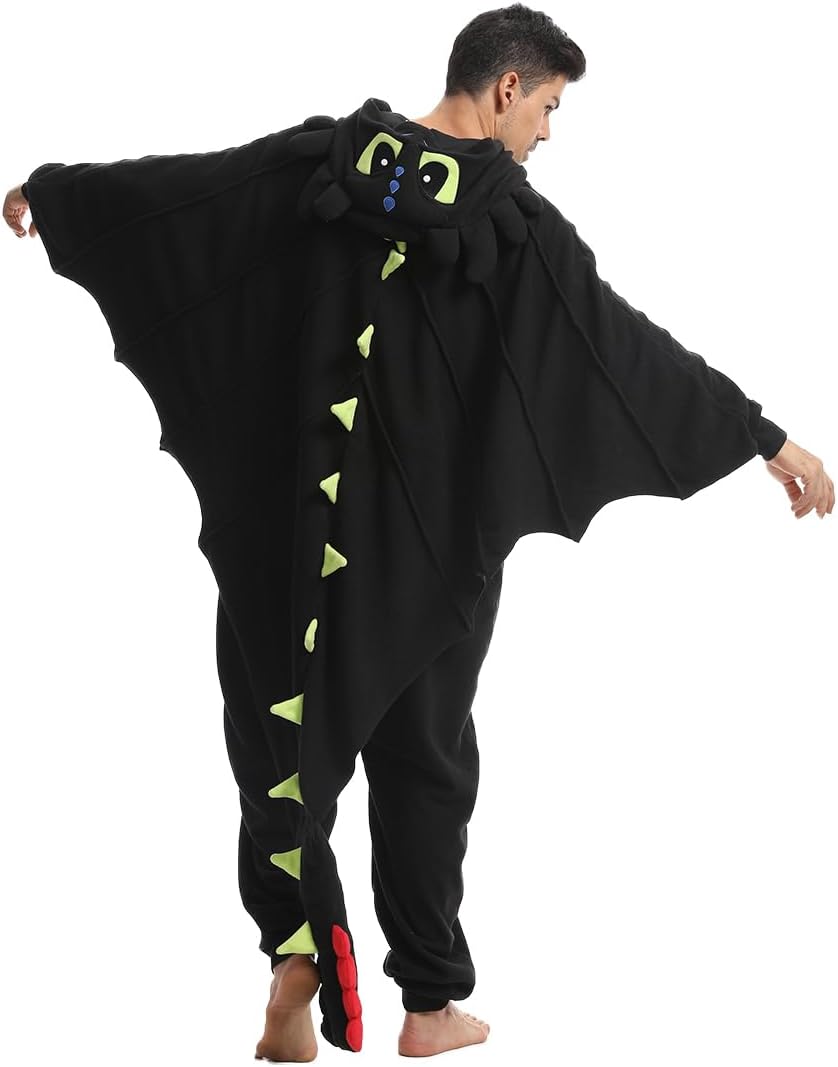 Laahoem Animal Black Dragon Pajamas Zipper Unisex Adult Hooded Men Women Jumpsuit Costume Cosplay Sleepwear - Image 5