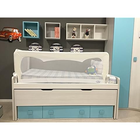 Barrera de cama para bebé en blanco, 180 x 65 cm, abatible y plegable Cover