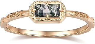 Baguette Wedding Band for Women Solitaire Cubic Zirconia Opal Pink Sapphire Moss Agate Stacking Rings Vintage Filigree Dainty Promise Rings Anniversary Jewelry