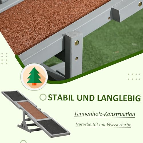 PawHut Hundewippe, Hunde Agility Wippe aus Holz, rutschfest Hunde Agilitäts Rampe für Hunde unter 30 kg, wetterfest Hundetraining Outdoor Hundesport für Balance, 180 x 30 x 30 cm Grau