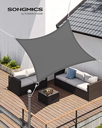 SONGMICS Sonnensegel 2 x 3 m, wasserdicht mit Einer Wassersäule von 665 mm, Sonnenschutz aus reißfestem Polyester, UV-Schutz 93% Terrasse Garten Balkon rechteckig 2m Seile rauchgrau GSH23BK 2