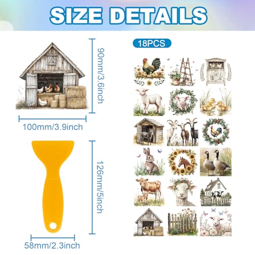 GLOBLELAND 18 Sheets Farm Animals Rub on Transfer 3.9x3.6inch Colorful Pigs Cows Horses Chickens Rabbits Home Decals Farmhouse Cup Transfer Decals for Furniture Vase Glass Art Crafts Decorations - Image 2