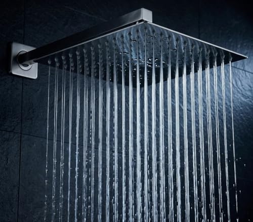 Image of ALTURAS Stainless Steel Square Overhead Shower Rain Shower Head for Bathroom With Arm (8in shower wiht 15in arm)