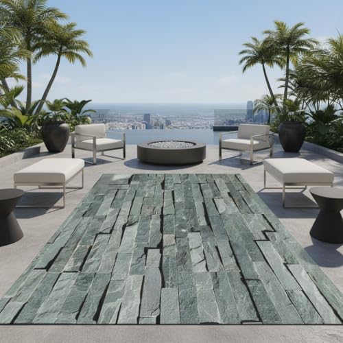 Natural Grey Distressed Stones Wall Texture Outdoor Area Rug Rustic