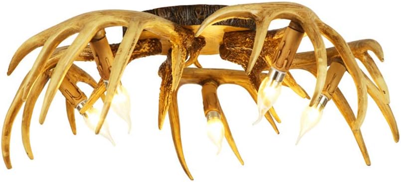 LITFAD Antlers Flush Mount Ceiling Light Fixture Rustic Style Resin Ceiling Lamp LED Retro Chandelier Ceiling Light for Bedroom Living Room Restaurant Cafe