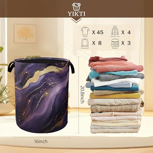 Image of Purple Gold Marble Laundry Hamper,Modern Abstract Collapsible Laundry Baskets,Waterproof Oxford Cloth Laundry Room Organization for Bedroom,Bathroom,Nursery,16x20 Inch