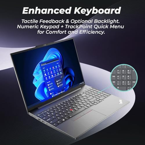 Image of Lenovo ThinkPad E16 Laptop with Backlit Keyboard • 2026 Edition • 16 inch WUXGA IPS Display • Intel 10-Core i5-1335U • 12GB RAM • 512GB PCIe SSD • Fingerprint Reader • Windows 11 Pro for Work&Study