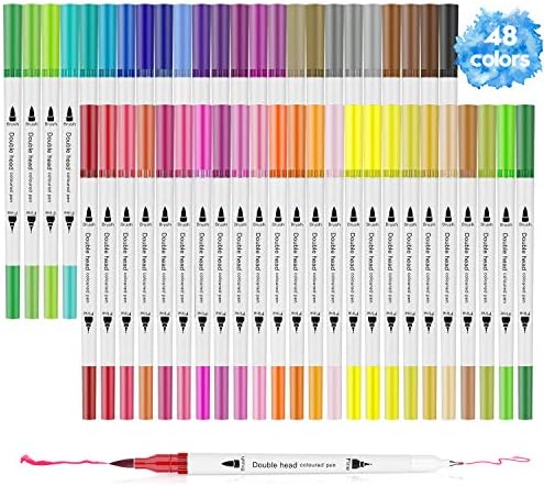 Hethrone 24 Coloring Pens Dual Brush Pens Felt Tip Pens Art Markers for Adult and Kids Coloring Books Calligraphy Drawing Note Taking