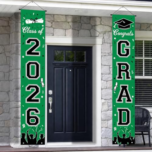 Image of Graduation Decorations 2026, Green Door Porch Signs, Graduation Banner Class of 2026, Congrats Grad Banner for Door and Porch Graduation Party Supplies