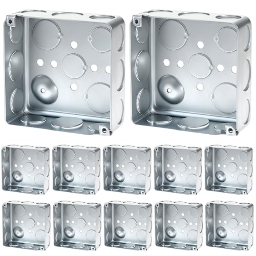 QWORK 4 Square Electrical Box 12-Pack Galvanized Metal 21 Cu. in. Capacity Knockouts 1/2 & 3/4 Electrical Junction Box