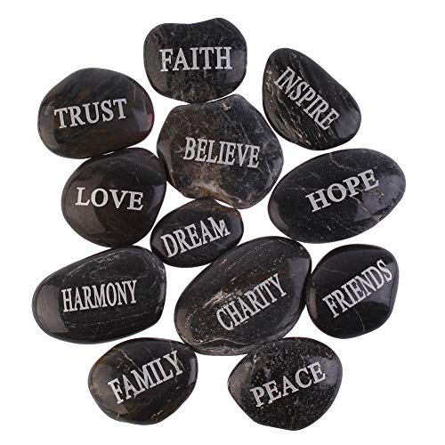 PMLAND Inspirational Bulk Faith Black Stones (12 Different Words- Large 2-3 inches)