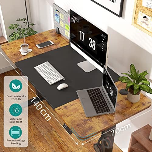 MAIDeSITe Electric Standing Desk Height Adjustable Standing Desk Sit Stand Desk with Memory Control and Anti-Collision Technology for Home Working(140 * 70cm,Black Frame+ Rustic Brown Desktop)