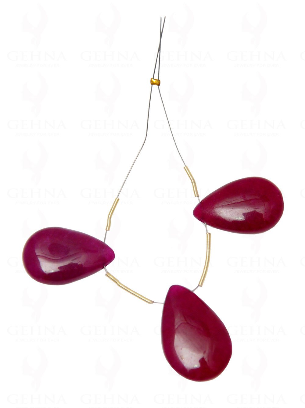 gehna Loose 3 Pieces of Ruby Gemstone Cabochon Almond Shaped Bead-picture-28