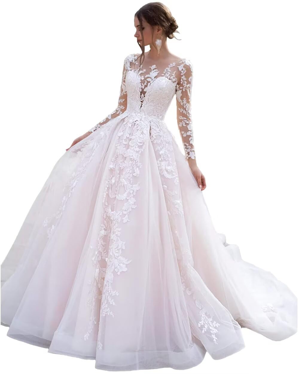 Lace Wedding Dresses for Bride 2024 V Neck Appliques Beaded Boho Bridal Gown