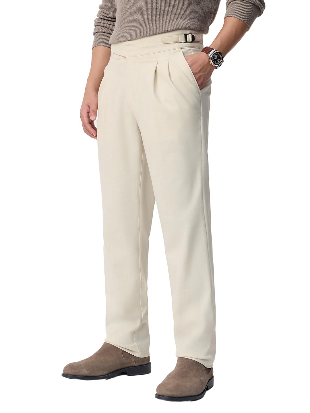 Gurkha Pants: Men and Boys Solid Polyester Viscose Blend Straight Fit Adjustable Gurkha Waistband Wrinkle-Resistant 4-Way Stretch Super Flex Pants-image-47