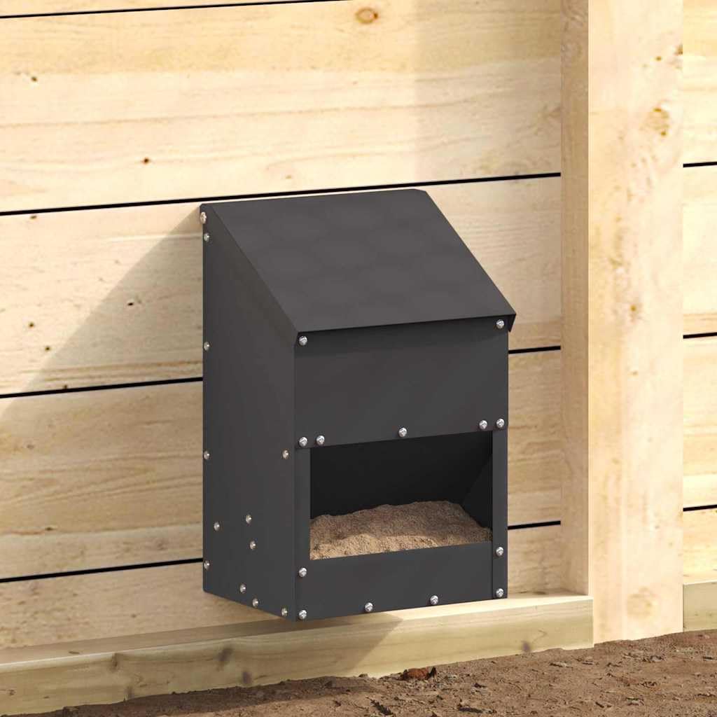 Mangiatoia per galline nera 21 x 16 x 33 cm, in acciaio laminato a freddo, resistente alle intemperie, capacità di 3 kg, ideale per interni ed esterni, facile da montare