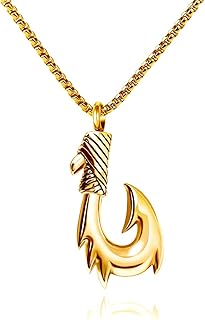 LuxglitterLin Gold Maori Fish Hook Cremation Urn Necklace for Ashes Holder Hawaii Fishing Memorial Pendant Keepsake Gift