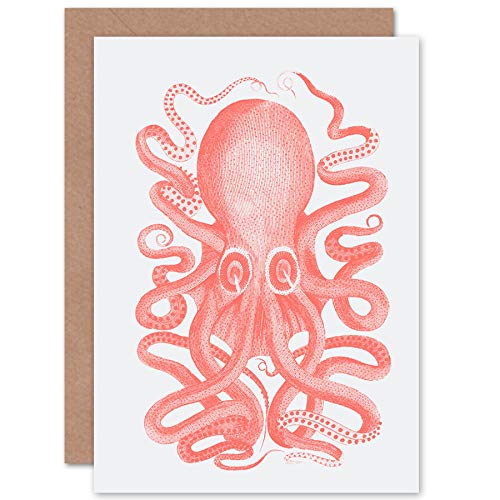 Wee Blue Coo Living Coral Octopus Greeting Card with Envelope Inside Premium Quality