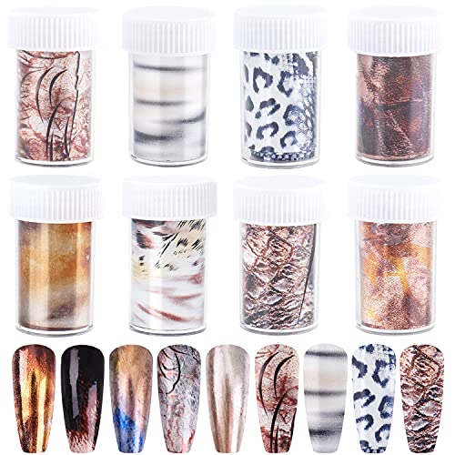 Leopard Nail Foil Transfers Sticker Nail Foils Nail Art Stickers Retro Fashion Animal Leopard Print Foil Nail Art Supplies Holographic Nail Foil Decals Manicure Tips Transfer Foil Sheets (8 Boxes)