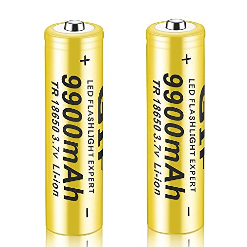 Bateria 18650 Pilas Recargables 3.7V 9900mAh Li-Ion TR 1200Ciclos Larga Vida Alto Drenaje 18650 Recargable Batería Linterna LED Lámpara de Cabeza, 65 * 18mm (2 Piezas)