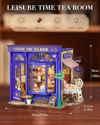 Image of Rolife DIY Miniature House Kit Leisure Tea Time, 3D Book Nook Openable Bookshelf Decor for Adults, Mini Model House Kits, DIY Crafts Kit Halloween for Adults (Leisure Tea Time)