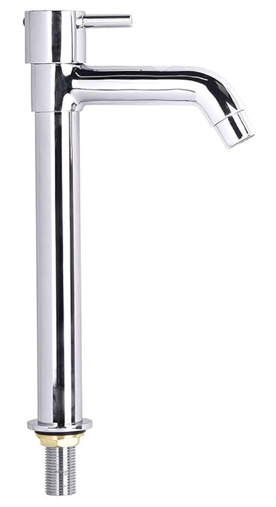 Beyond Desire Florentine Design, Floor Mounted, Brass Tall Pillar Cock Basin Tap with Chrome Plated Mirror Finish (Silver).