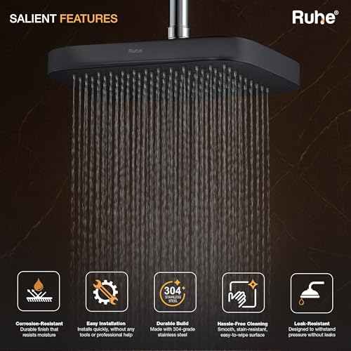 Image of Ruhe Horizon Overhead Shower (15 x 10 Inches) | Rainfall Showerhead | Easy Install | Luxury Spa Experience, Matte Finish