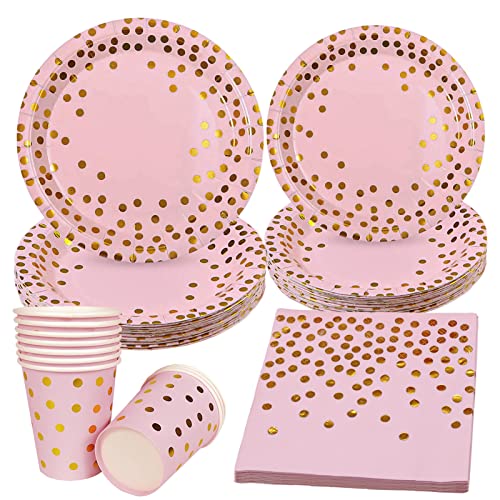 FACHAIBA 40 Piezas Vajilla Papel Fiestas, Vajilla Rosa Fiesta, Juego de Vajilla para Fiestas, Incluidos Platos, Vasos y Servilletas de Papel, para Varias Fiestas (10 Invitados) thumbnail
