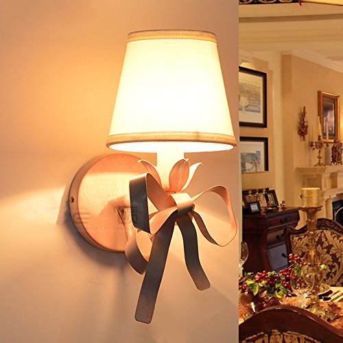 Zytyeu Wrought Iron Wall Lamp Creative Pink Bow American Children's Room Girls Bedroom Living Room Aisle Cloth Wall Light Wall Lights Bedroom (Color : A) #TOP1