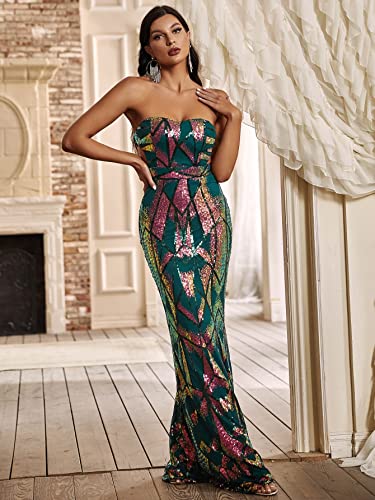 Chicrechery Womens Dresses Geo Pattern Backless Mermaid Hem Sequin Tube Evening Gown (Color : Multicolor, Size : Small) #TOP6