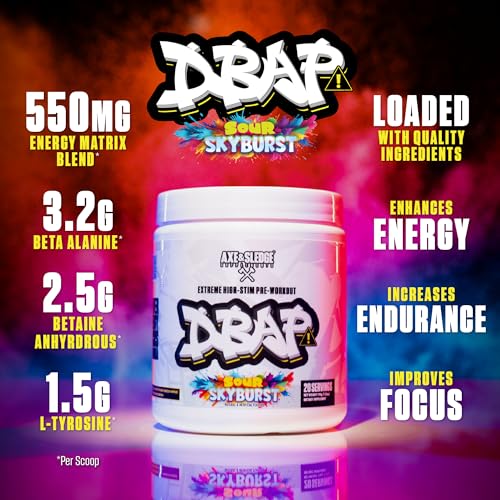 Image of DBAP Extreme High Stim Pre-Workout Powder | 400mg Caffeine | Beta Alanine, Betaine Anhydrous, Electrolytes & Focus | High Stimulant Pre Workout Supplement | 20 Servings,Sour Skyburst
