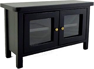 Melody Jane Dolls Houses Dollhouse Modern Black Low Cabinet TV Stand Miniature Living Room Furniture