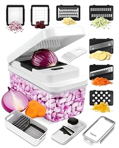 Keplin - 7-in-1 Vegetable Chopper with Container - Multi-Functional Slicer, Dicer & Grater - BPA Free, Dishwasher Safe, Non-Slip Base, Food-Grade ABS & Stainless Steel Blades