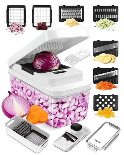 19% off - Keplin - 7-in-1 Vegetable Chopper with Container - Multi-Functional Slicer, Dicer & Grater - BPA Free, Dishwasher Safe, Non-Slip Base, Food-Grade ABS & Stainless Steel Blades