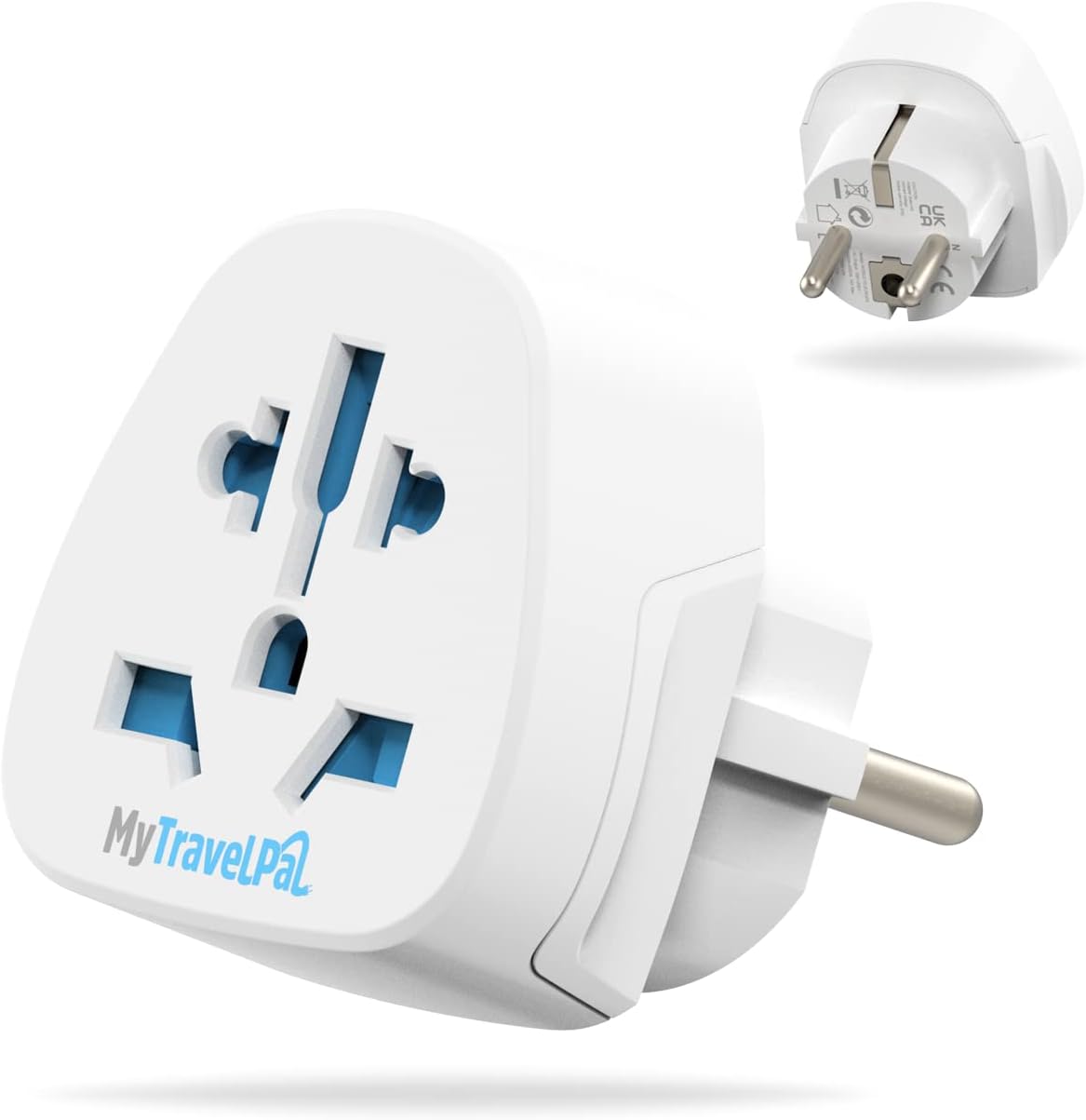 World To EU Travel Adapter (2 Pack) | UK, US, Australia To Europe Plug Adapter | 2x MyTravelPal® Universal Plug Adapters For Use France, Germany, Spain & Most of Europe
