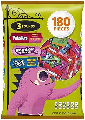 HERSHEY'S Snack Size Candy Assortment (TWIZZLERS, BUBBLE YUM, JOLLY RANCHER Candy), 48 Ounce (180 Pieces)
