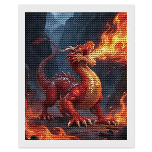 Kit de peinture au diamant Dragon Fire FodPand 40x50 cm avec strass ronds pour adultes