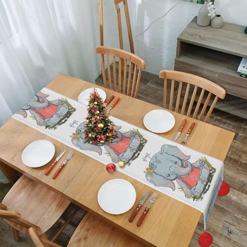 Chemin de table de Noël haut de gamme à pompon design éléphant 152 cm - 8