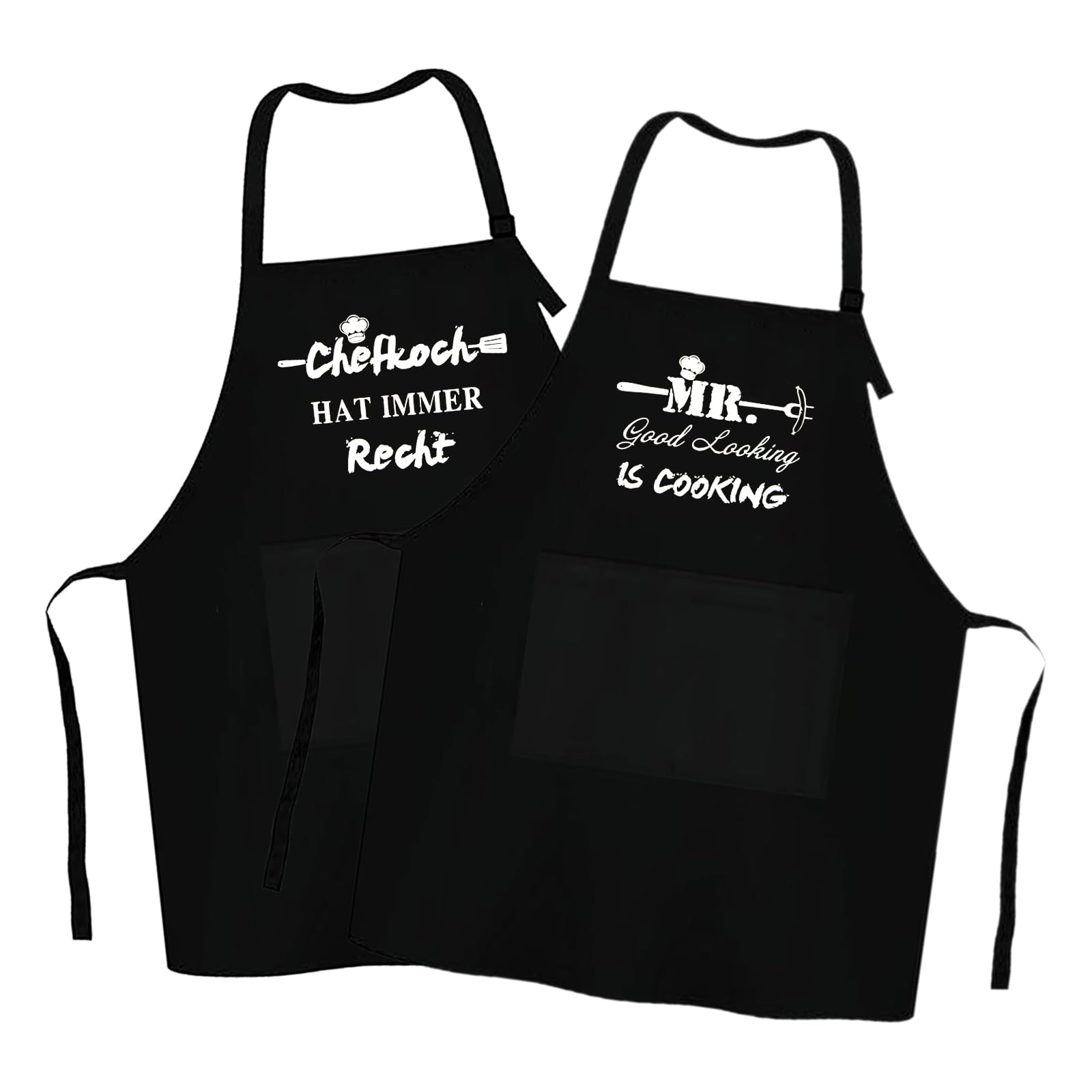 Delantal Cocina Hombre Personalizado, 2 Piezas Impermeable con 2 Bolsillos, para Barbacoa, Familia, Restaurante, Jardín, Cafetería