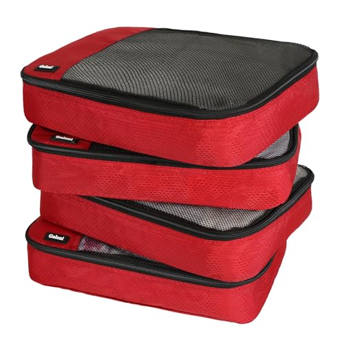 Luggage Organizer Bags Red: Top Travel Packing Cubes for Easy Organization 5 Packing Cubes for Travel Essentials,4 Set Packing Cubes for Suitcases,Lightweight Mesh Luggage Organizer Bag,Red
