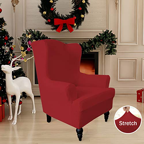Image of Easy-Going Stretch Wingback Chair Sofa Slipcover Christmas Red