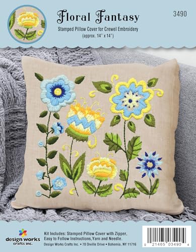 Image of Design Works Crafts Inc. Floral Fantasy Crewel Pillow Kit