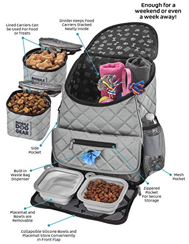 Mobile Dog Gear, Dog Travel Bag, Deluxe Quilted Weekender Backpack, Includes Lined Food Carriers and 2 Collapsible Dog… - Image 4