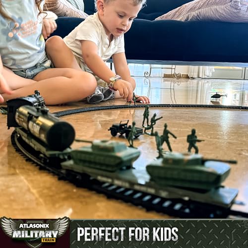 image for Atlasonix USA Electric Express Train Set for Kids Ages 4-8 - Military 