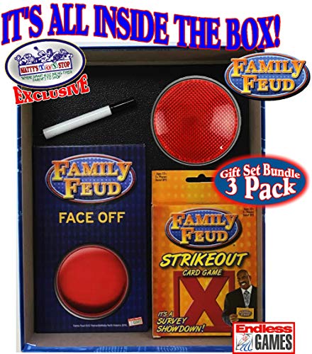 Endless Games Family Feud 6th Edition Set Bundle Includes Strikeout Card Game, Electronic Red 3-Mode Game Answer Buzzer and Count Down Timer