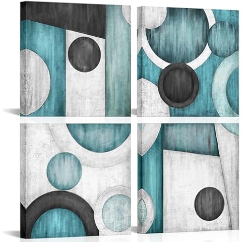 LoveHouse Abstract Canvas Wall Art Teal and Grey Geometric Circle Painting Pictures Modern Office Artwork Prints Home Decor (Teal) Cover
